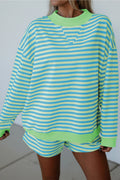 Neon Stripe Oversized Sweatshirt & Shorts Set