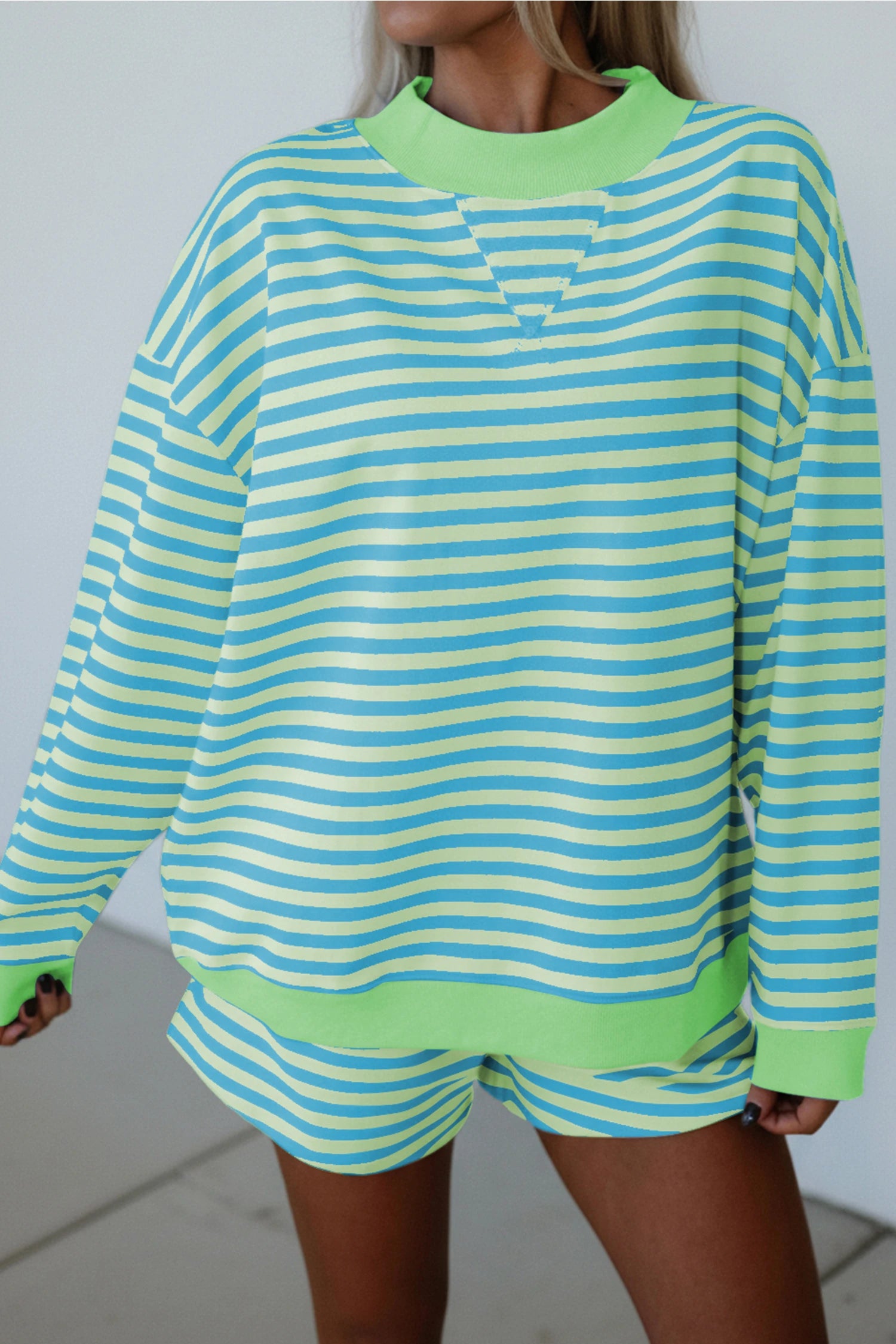 Neon Stripe Oversized Sweatshirt & Shorts Set